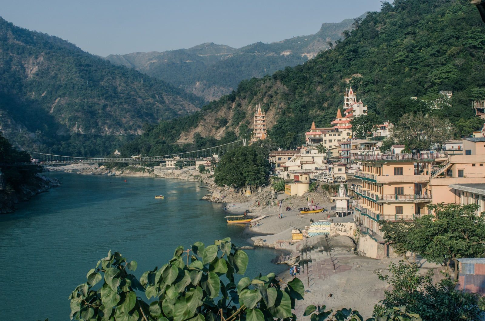 The Ganga and the forested Himalayan foothills in Rishikesh